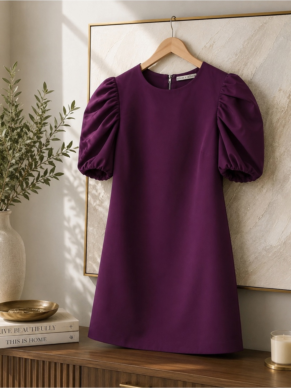 Alice + Olivia Purple Puff Sleeve Mini Shift Dress – Size 10